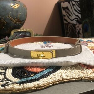 Gold-Accented Gray Leather Adjustable Belt